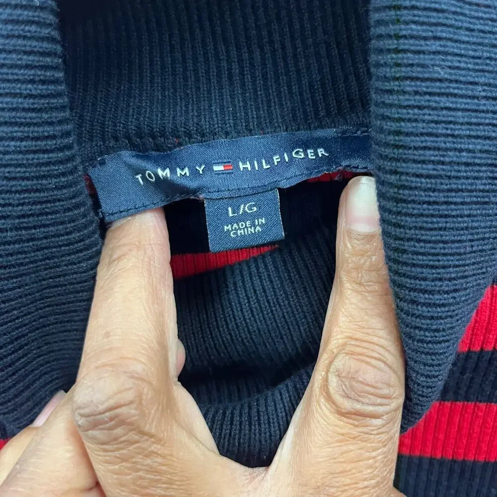 Tommy Hilfiger Striped Fitted Turtleneck Ribbed Sweater Shirt Women's Large F-18